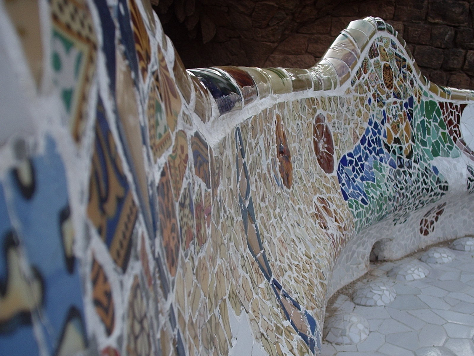 Mosaic terraces and city views at Park Güell, Barcelona